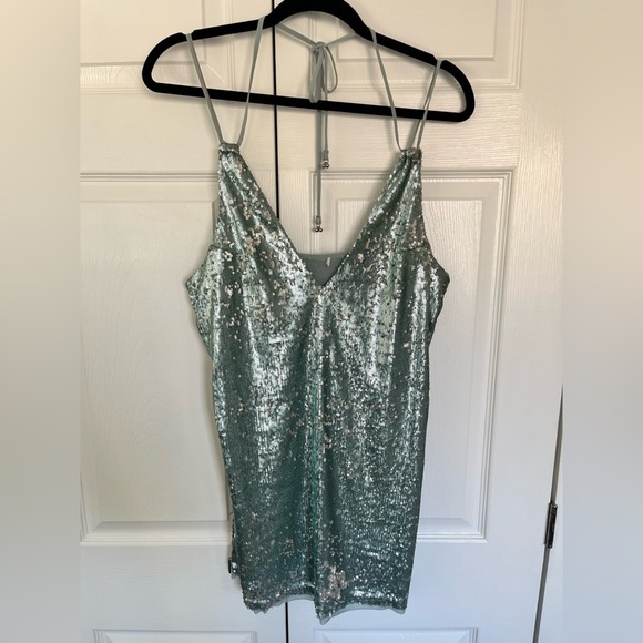 Light Blue and Silver Free People Double Take Sequin Slip Dress Size M - Picture 3 of 7